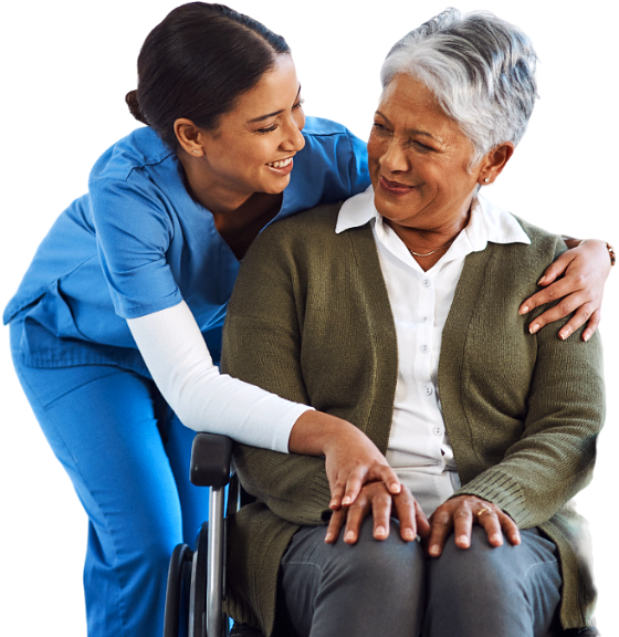 nurse comforting elderly woman